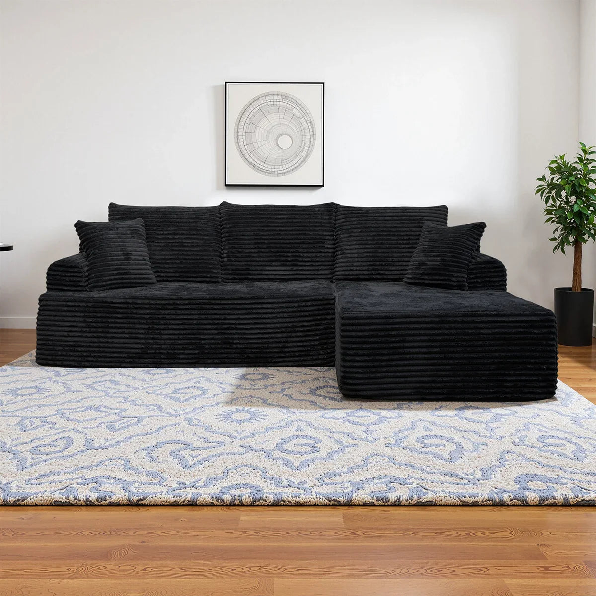 95" L-Shaped Sofa Chaise, Rabbit Fleece Upholstery, Ultra Soft & Comfortable, Ready to Use Out of the Box