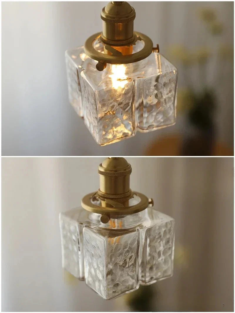 Japanese Retro Glass Pendant Light Yellow Copper Bedroom Chandelier Lightingt
