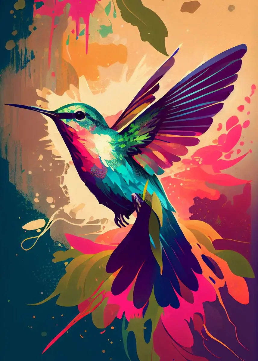 Watercolor Hummingbird Flower Wall Art