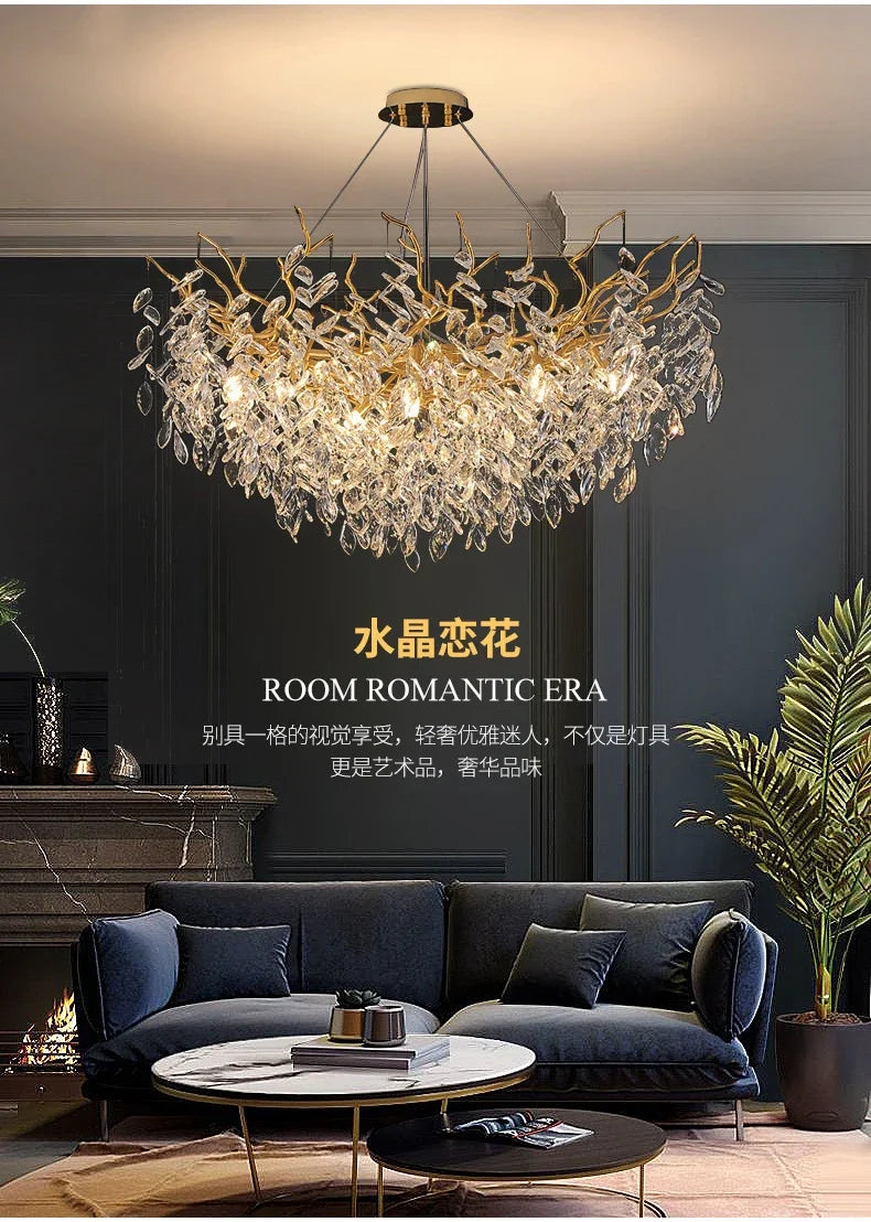 2025 Luxury Gold Crystal LED Chandeliers Living Dining  Lustre Ceiling Pendant Lamps I