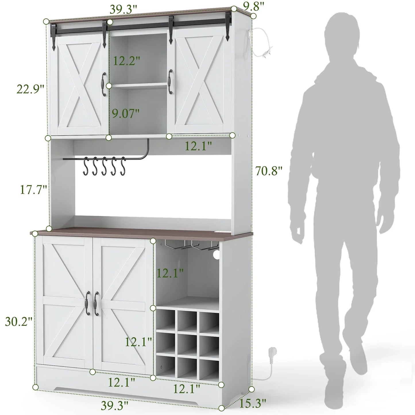 71" Kitchen Pantry Cabinet with Charging Station, for Kitchen Storage with Sliding Doors, Co