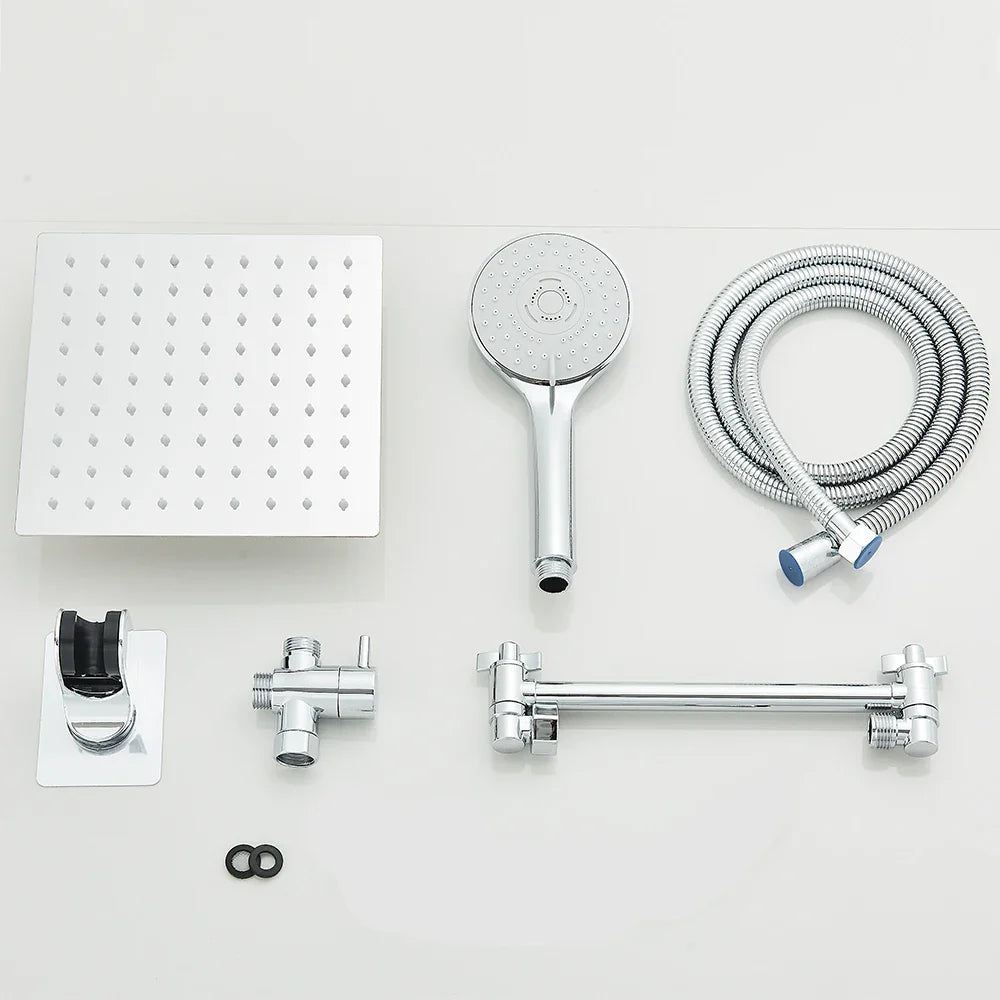 Shower Head Combo 8-12Inch High Pressure Rain Shower Head with Adjustable Extension Arm With 3-way Handheld Shower Spray
