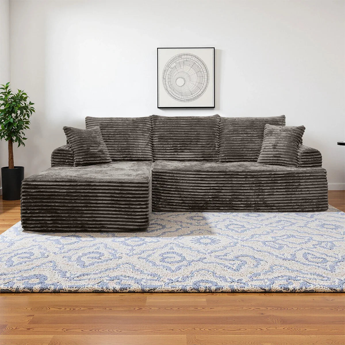 95" L-Shaped Sofa Chaise, Rabbit Fleece Upholstery, Ultra Soft & Comfortable, Ready to Use Out of the Box