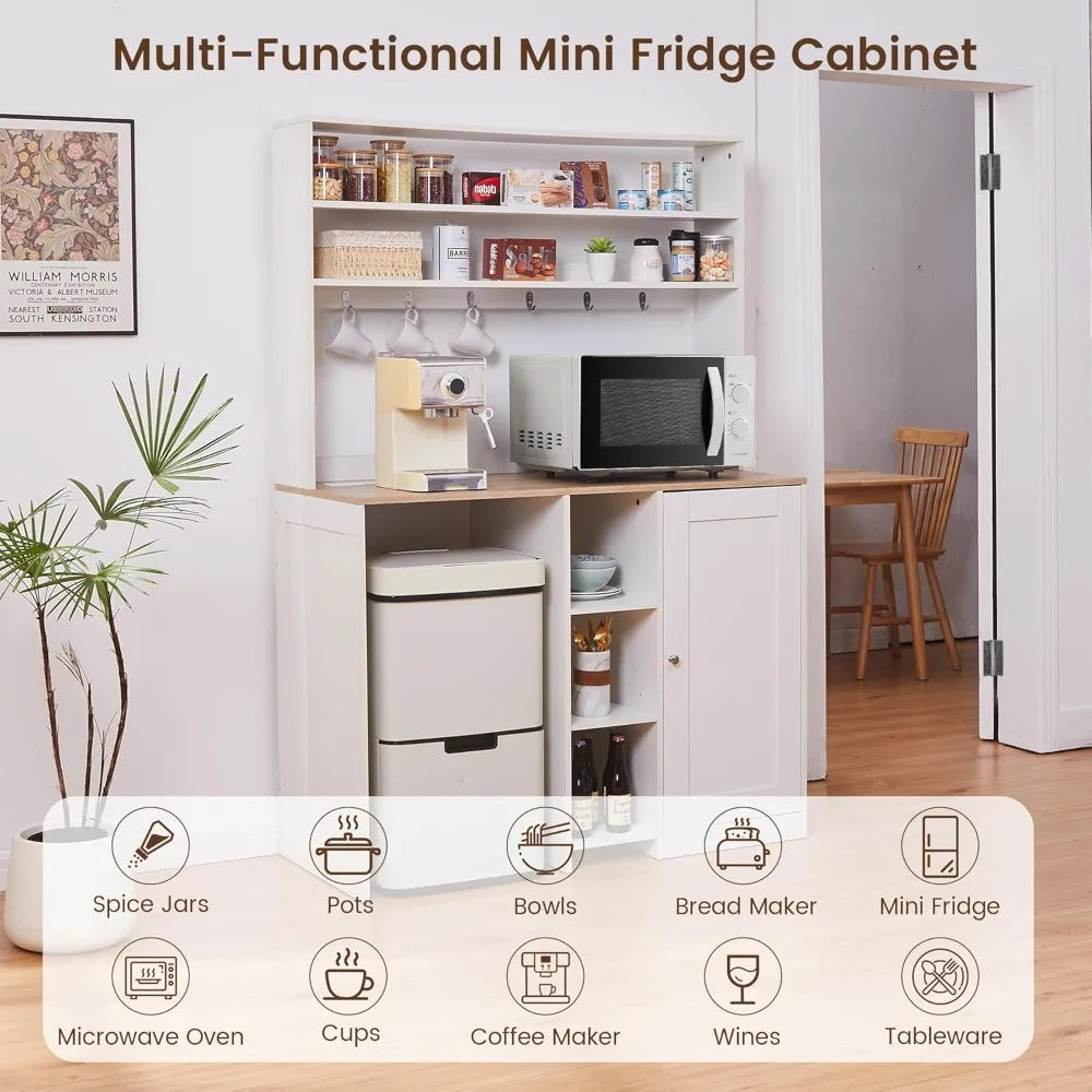 Mini Fridge Cabinet with Storage, Coffee Bar & Power Outlet - Kitchen Beverage Station