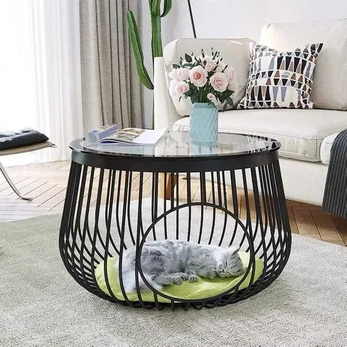 Creative Nordic Iron Tea Table Round Coffee Table for Living Room Cat House Bed