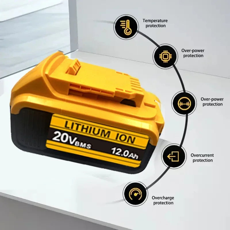 For DeWal Original 20V 12.0Ah MAX Battery Power Tool Replacement For DeWalt 20V 6A 18Volt 20v Battery.