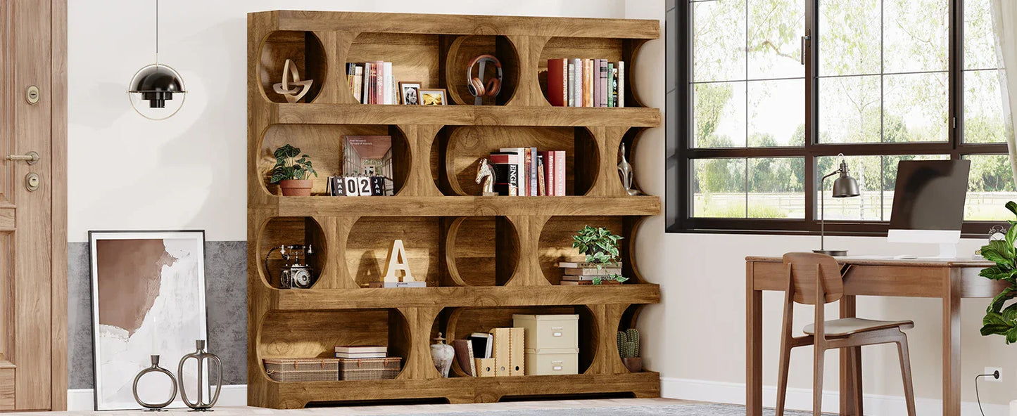 Tribesigns 71" Tall Bookcase, 4-Tier S-Shaped Bookshelf, Wood Modern Freestanding Display Shelves