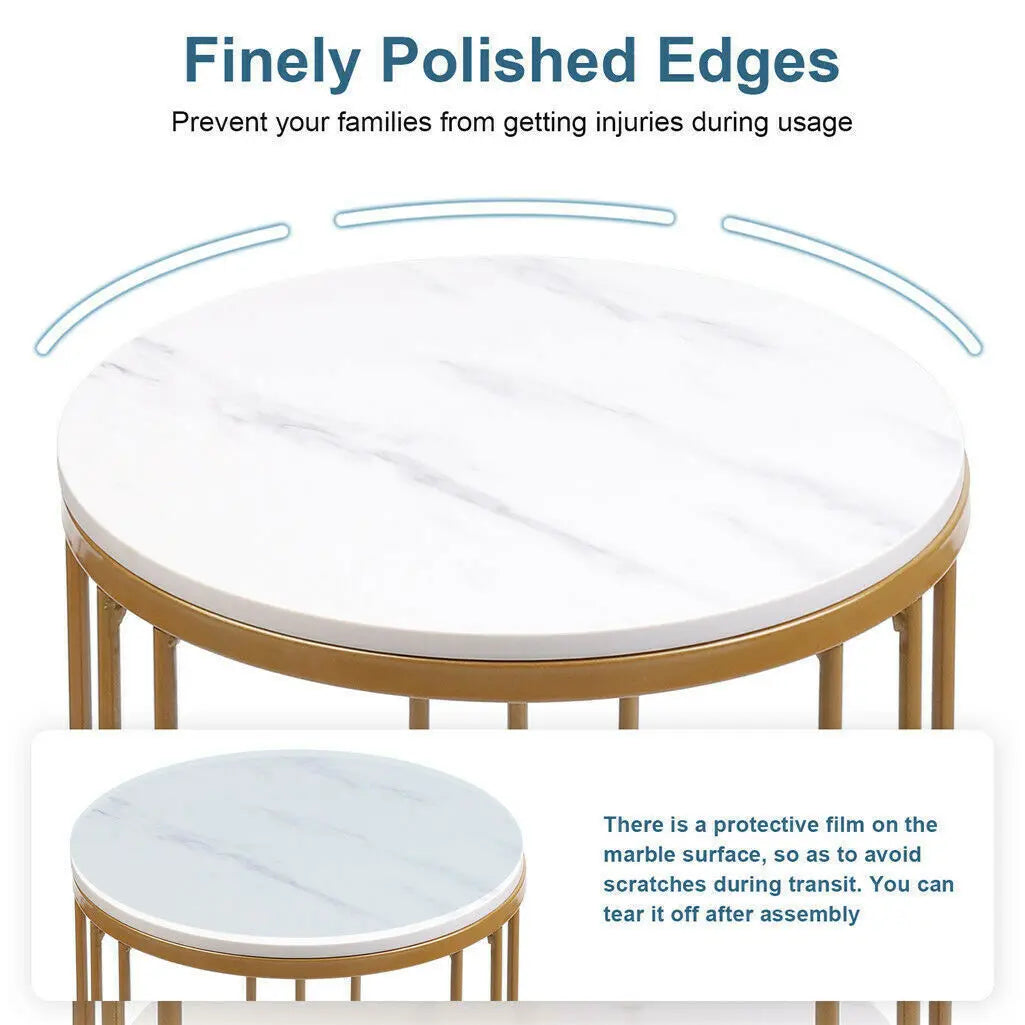 2-Tier White Marble Side Table Round Coffee Table