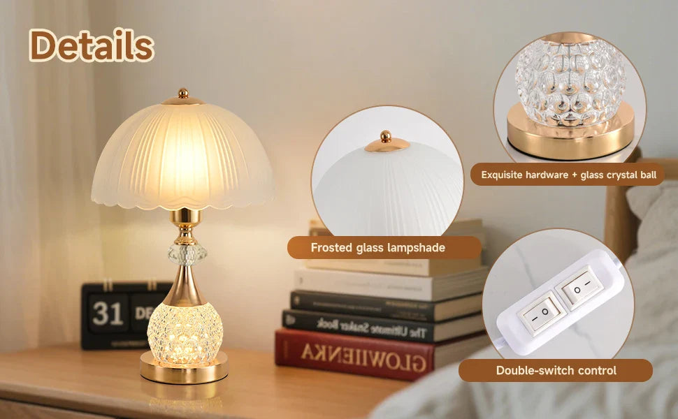Bedside Table Lamp Petal Light Luxury Crystal Push Button Switch Bedroom Living Room Den Control Dimming Warm Atmosphere Decorat