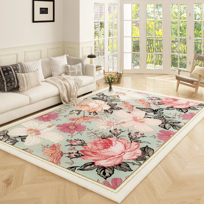 American Retro Carpets for Living Room Thick  Decor Flower Pattern Carpet