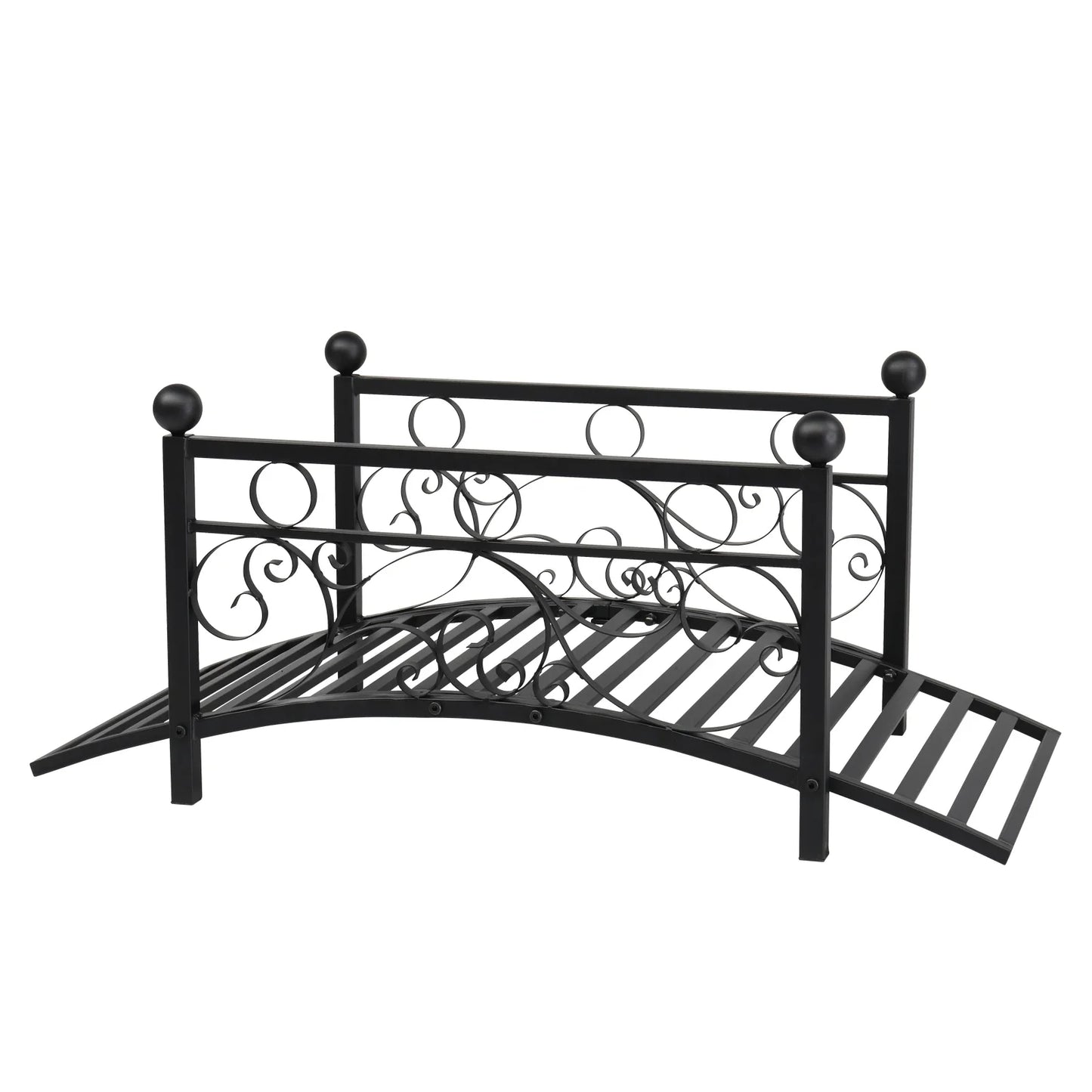 Garden iron bridge, with round iron ball flat-top handrails, black