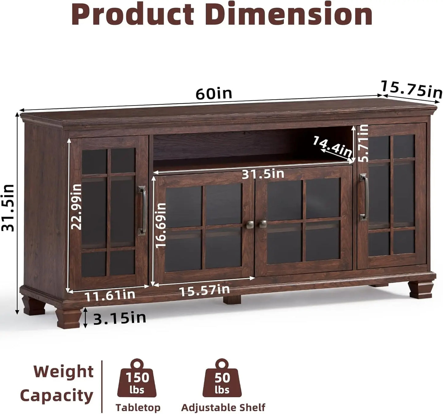 Large Sideboard Buffet Cabinet with Storage, Vintage Farmhouse Cabinets with Glass Doors