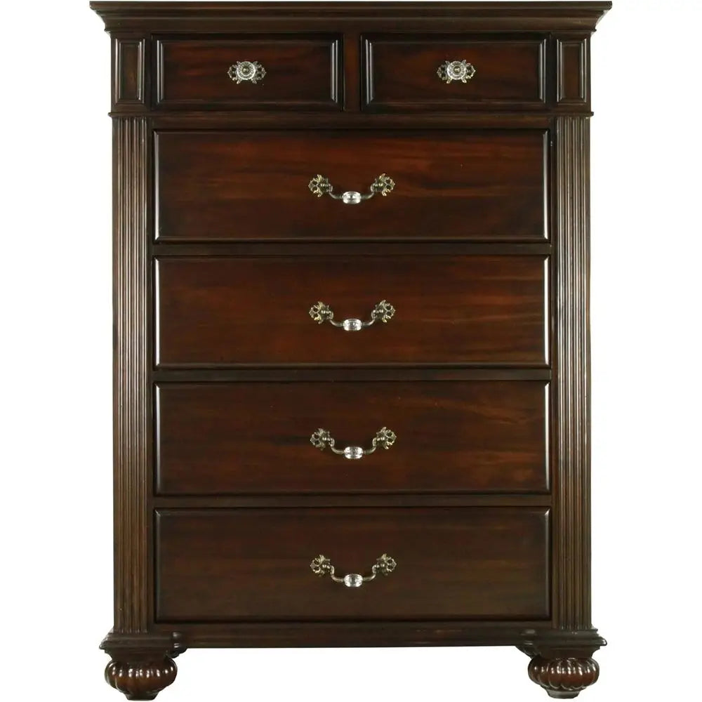 6-Piece Solid Wood Traditional Bedroom Set with Chest, Mirrored Dresser, 2 Nightstands,