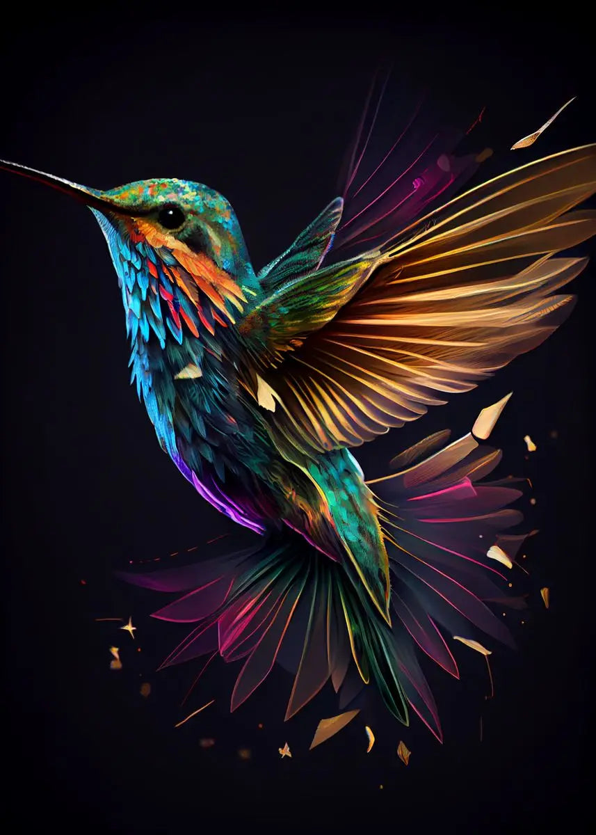 Watercolor Hummingbird Flower Wall Art