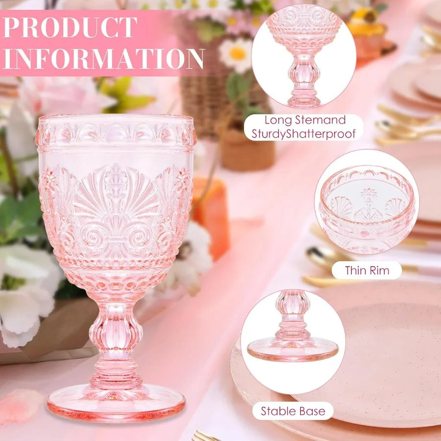 6 Pcs Pink Wine  Goblet Vintage Glassware Made of Sturdy and Durable Glass