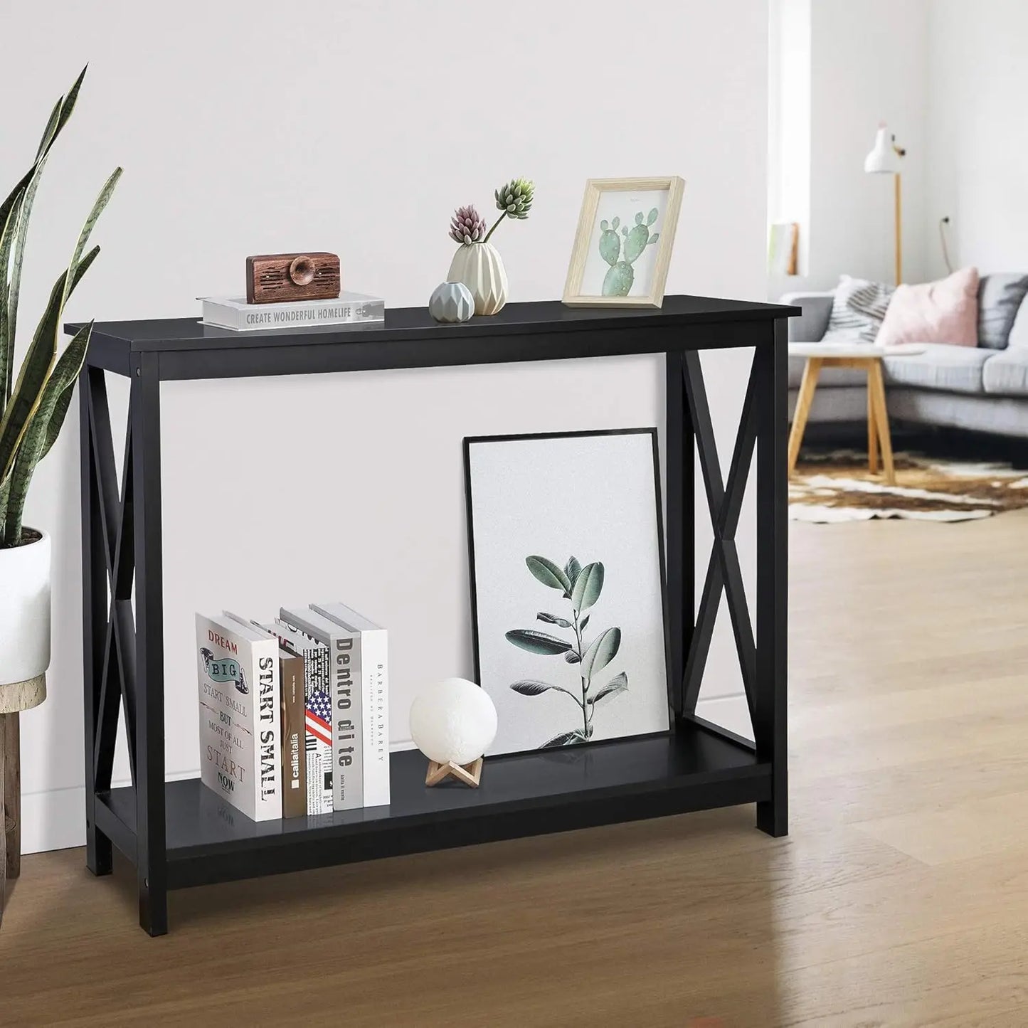 39.5" Narrow Console Table with 2-Tier Storage Shelf, Black Finish for Hallway Living Room Office