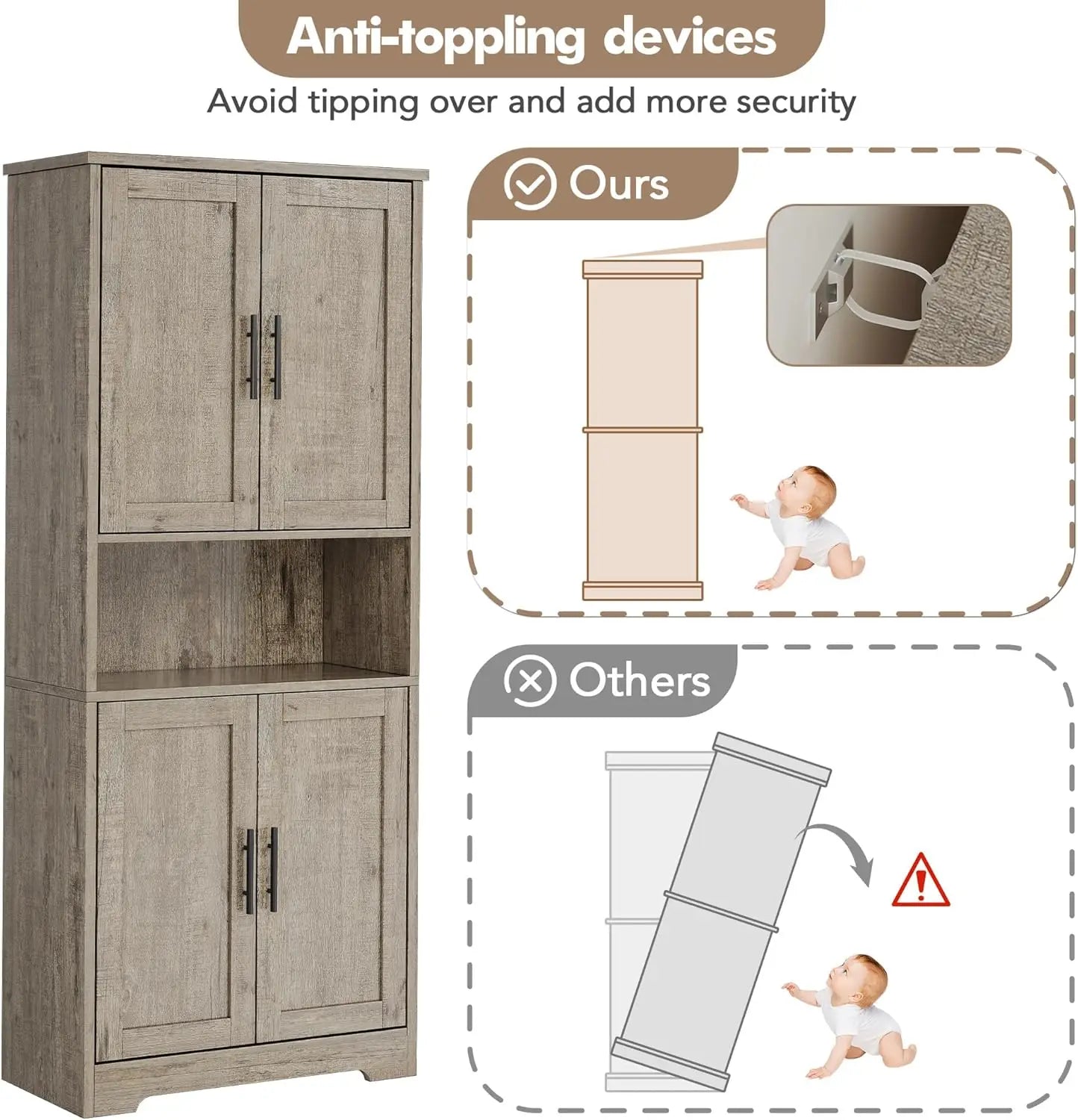 70 Inch Tall Kitchen Pantry Cabinet, Freestanding Storage Cabinet with 4 Doors and Adjustable Shelves,