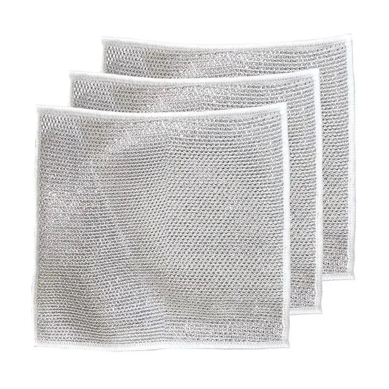 10pcs Magic Dishcloth Silver  Kitchen Cloth  Built-in Sponge Steel Wire Ball Rag
