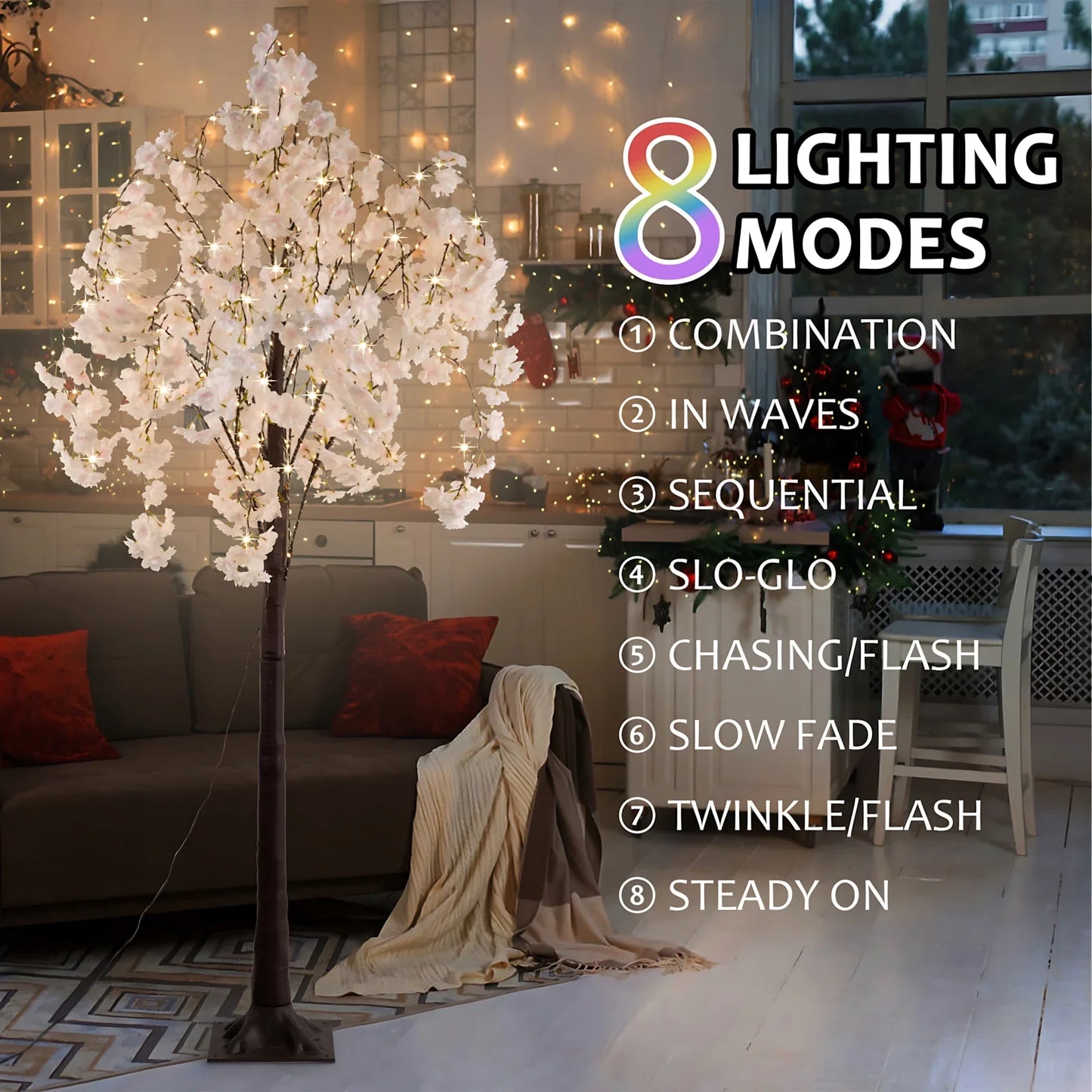 Cherry Blossom Tree Light, 6ft Lighted Trees for Decoration Inside, 450 LED Lights