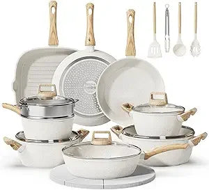 24 Pcs Pots and Pans Set, Non Stick Ceramic Cookware Set  Healthy Non-Toxic