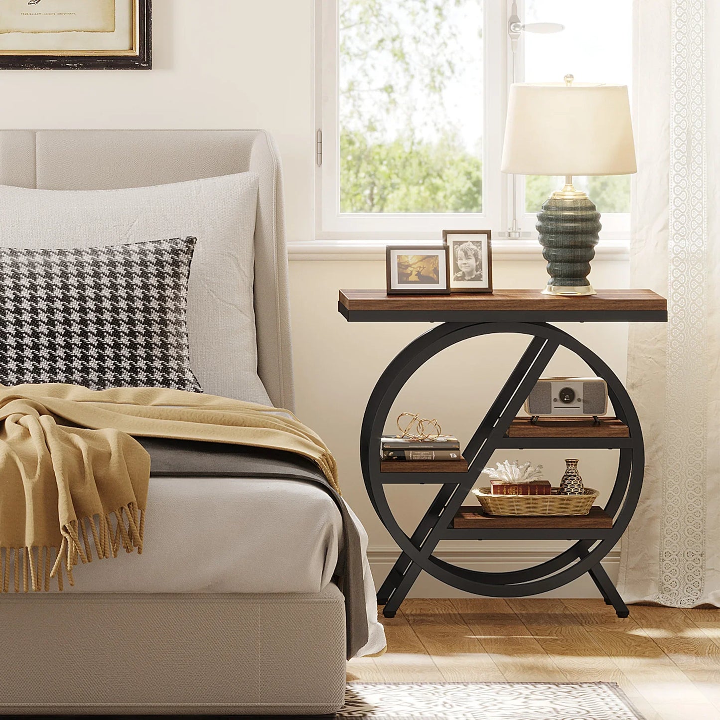 Tribesigns End Table, Narrow End Table with 3 Storage Shelves,