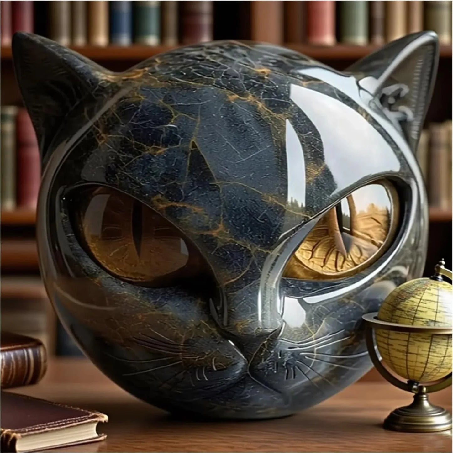 Decorative Black Cat Stone Figurine Resin Cat Head