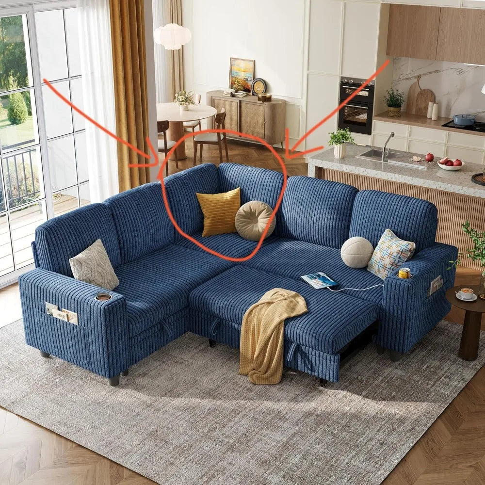 Corner Sleeper Sofa Sectional Couch with Storage, Beige Fabric  for Living Room