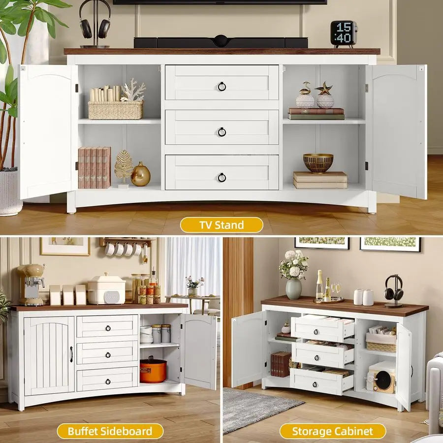 Farmhouse Sideboard Buffet Cabinet with Storage, Kitchen Cabinets