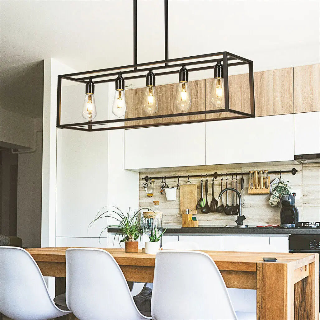 Vrygle Industrial 5-Bulb Ceiling Lamp Black Kitchen Island Chandelier  Farmhouse Furniture