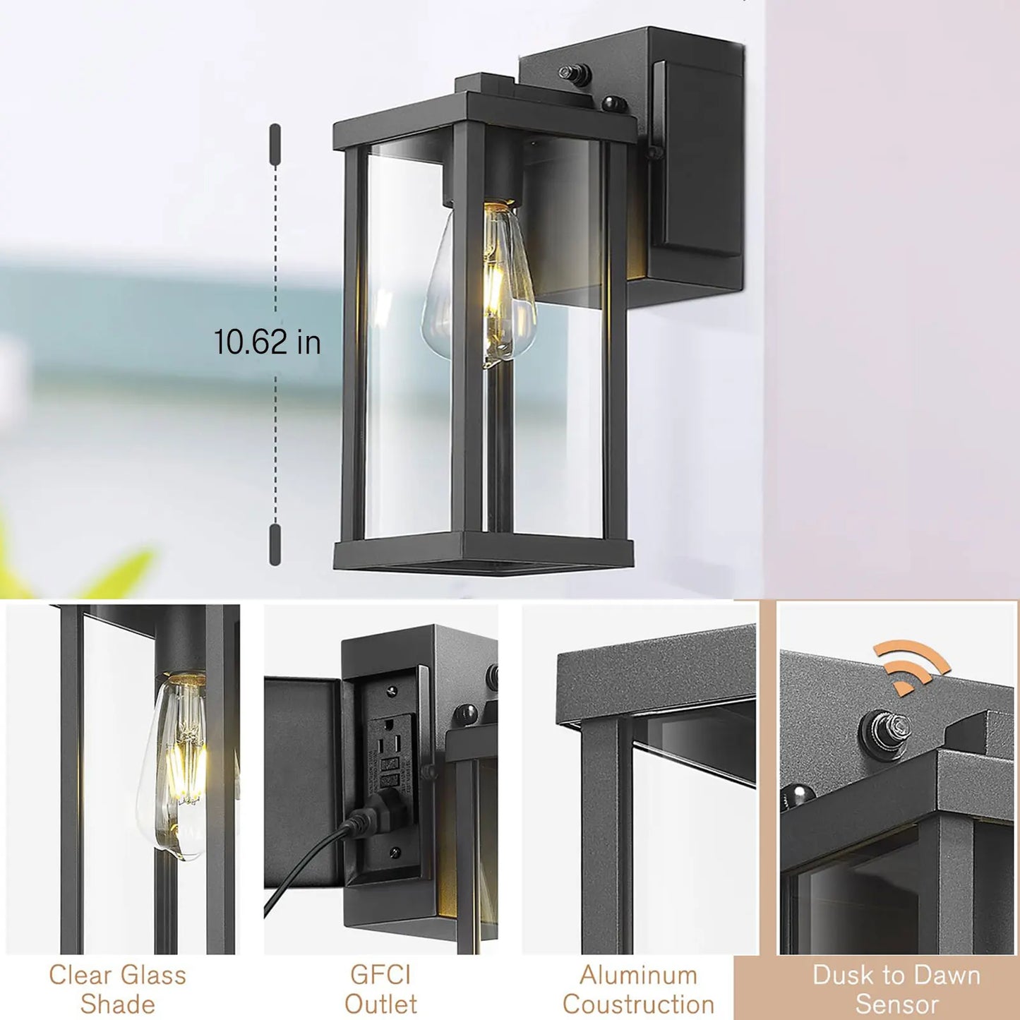 Porch Light With GFCI Outlet Dusk To Dawn Outdoor Light