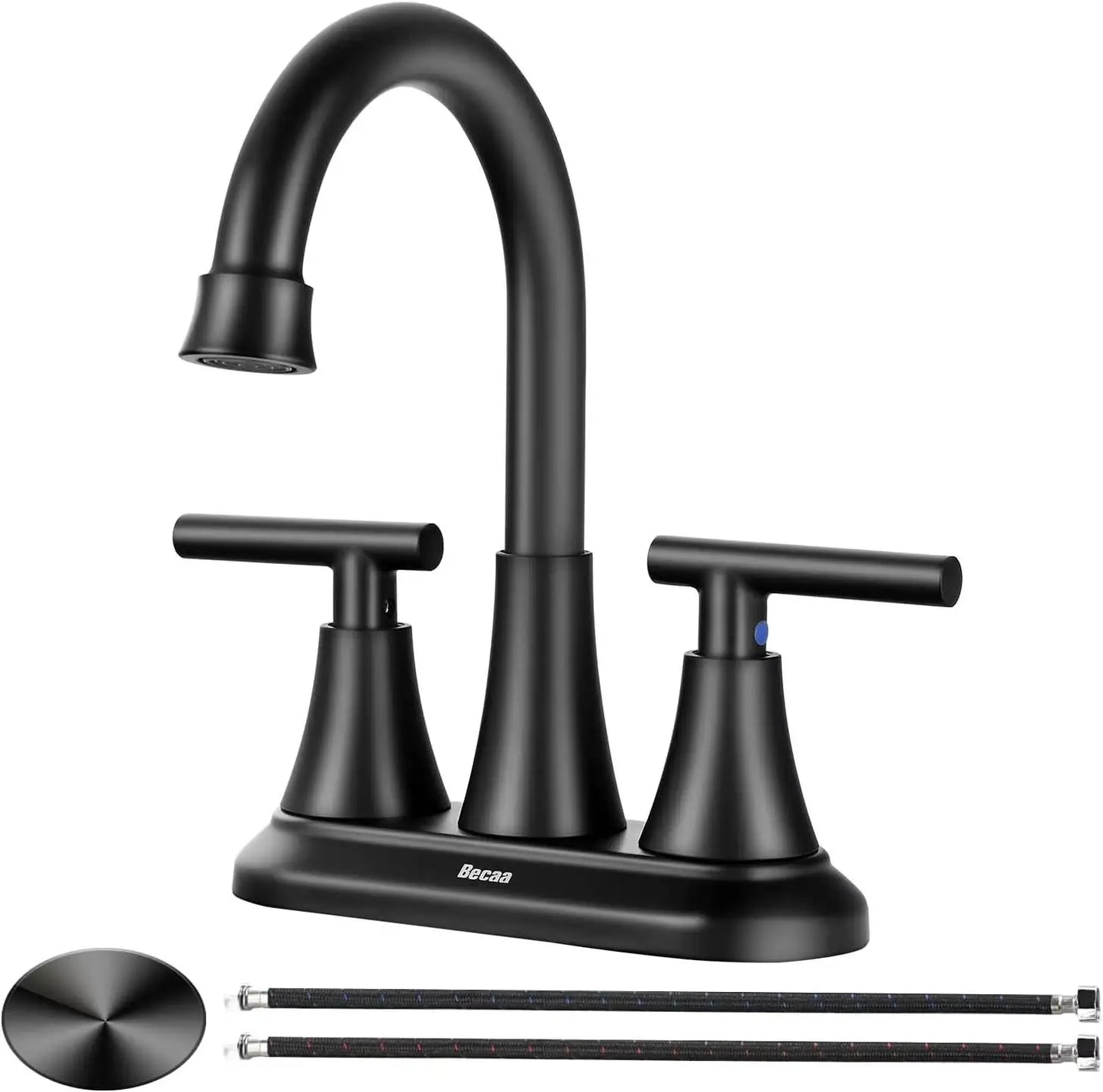 4 Inch Faucets 3 Hole, Bathroom Sink With Pop-Up Drain & Supply Hoses, 2-Handle 360 Swivel Spout Stainless Steel