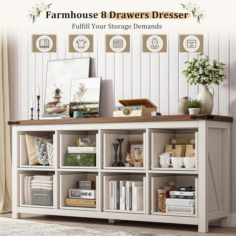 Dresser with 8 Drawers, Farmhouse, Wood, Wide, Long, TV Stand