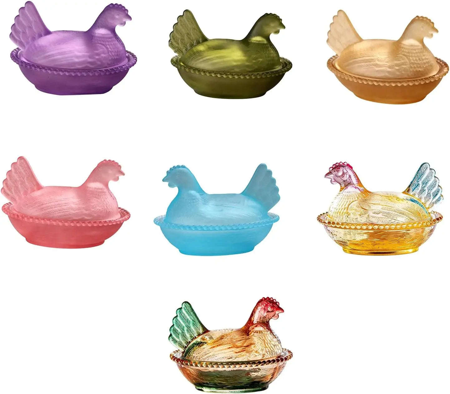 Glass Hen on Nest Candy Dish with Lid, Pastoral  Candy Bowl  with Lid,Muti-Color