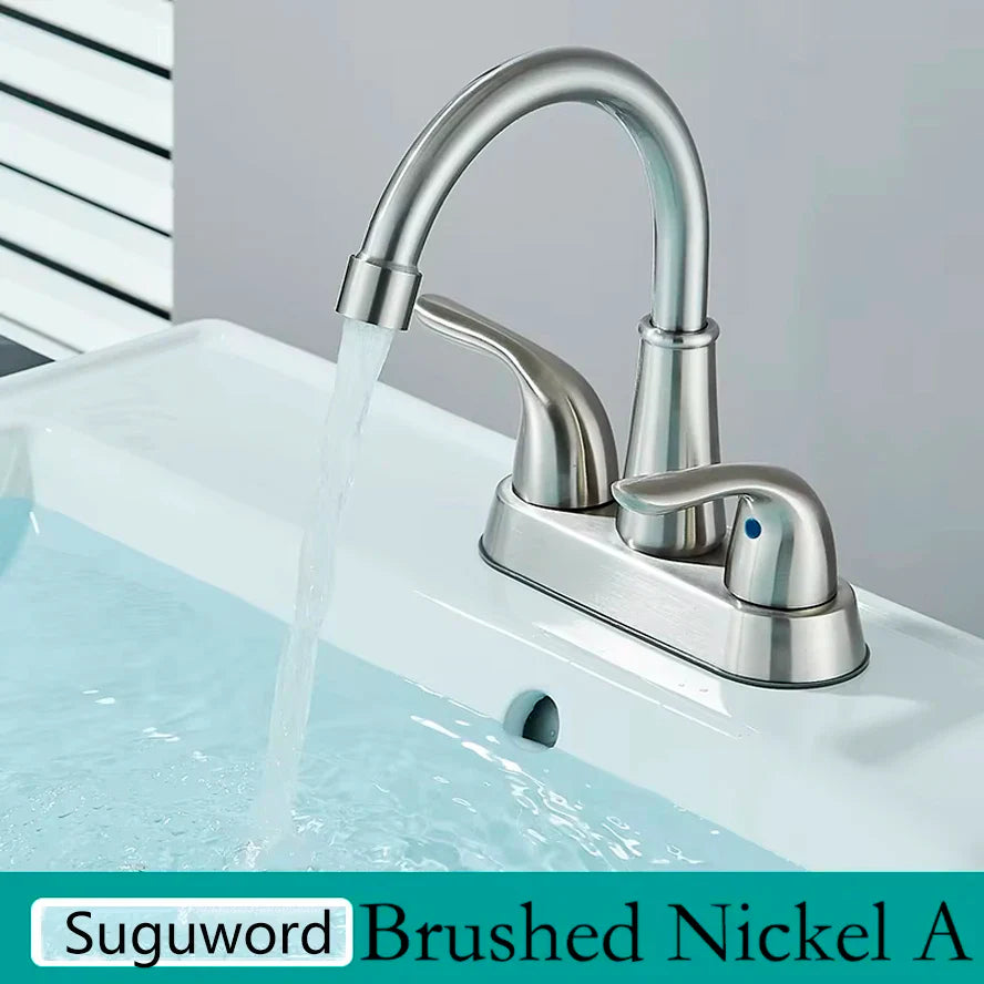 Black Bathroom Sink Faucet 3 Hole 4 Inch Center Set Vanity Faucet  Hot and Cold Water