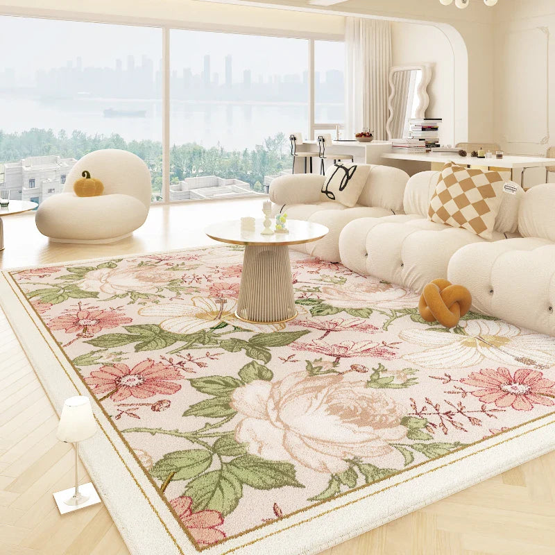 American Retro Carpets for Living Room Thick  Decor Flower Pattern Carpet