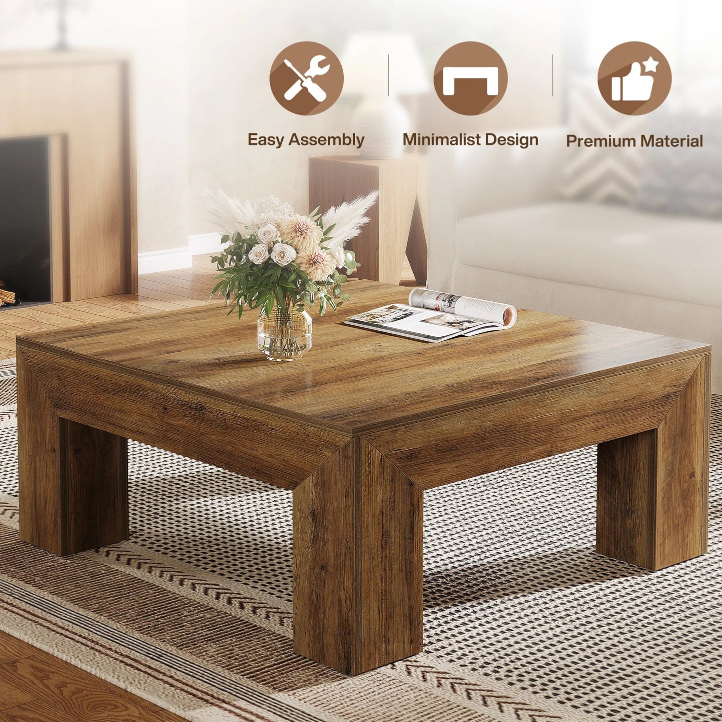 Tribesigns 39.4-Inch Square Coffee Table for Living Room, Farmhouse