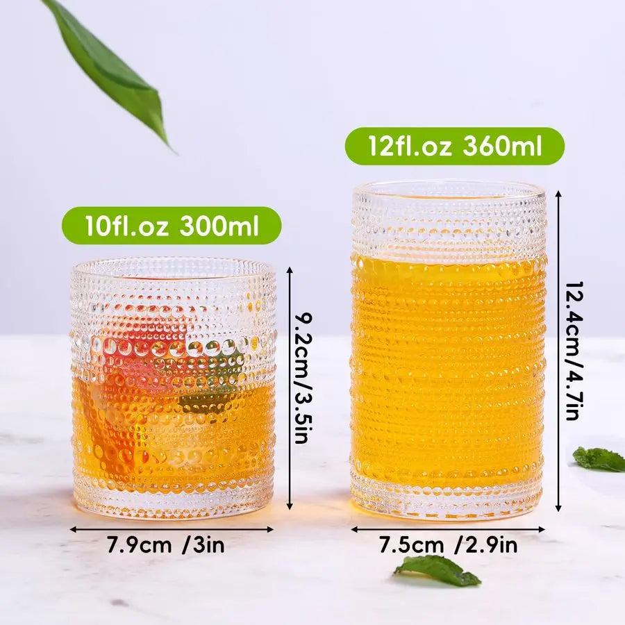 Hobnail Drinking Glasses Set of 12, 12 Oz Highball Glasses amp 10 Oz Cocktail Glasses,