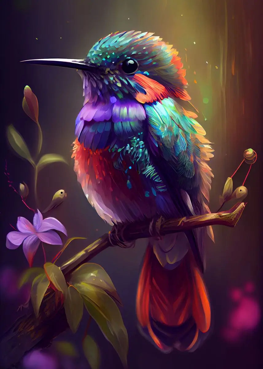 Watercolor Hummingbird Flower Wall Art