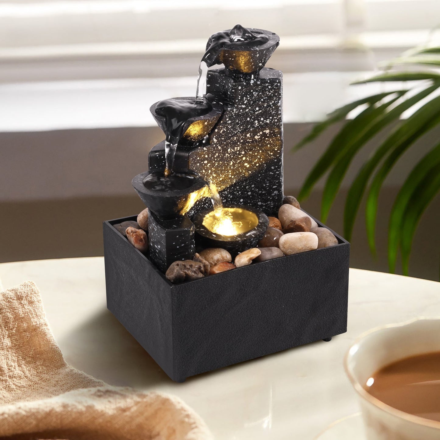 Tabletop Waterfall Home Decor  Desktop Fountain with Soft Lights Flowing Water Ornaments