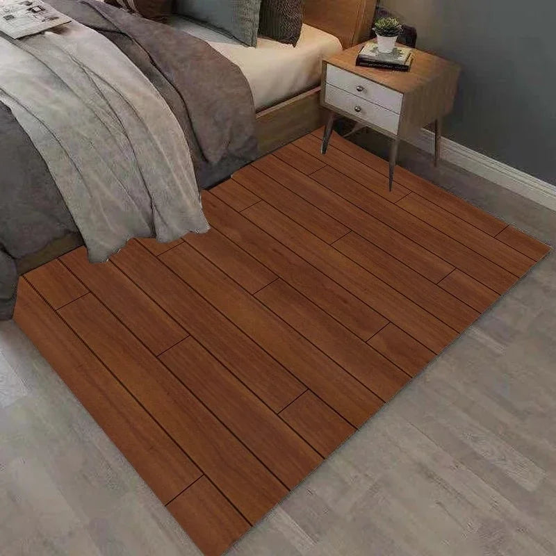 Rectangular Staggered 3d Planks Carpet Geometric Wood Grain Non-Slip Floor Rug