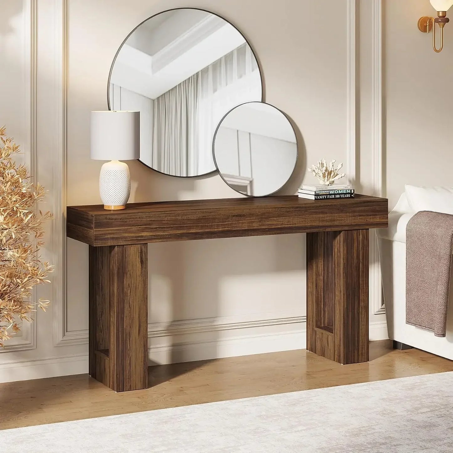 Customizable-63-Inch Long Console Table, Wooden Rectangular Sofa Table