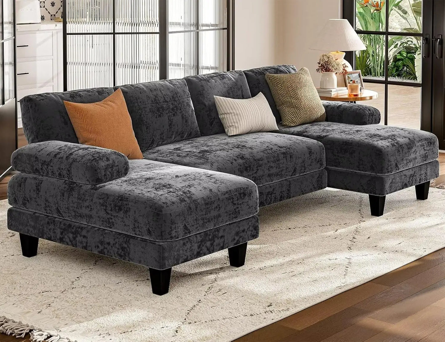 U Shaped Sectional Couch 111 Inch Modular Double Chaise Living Room Lounge