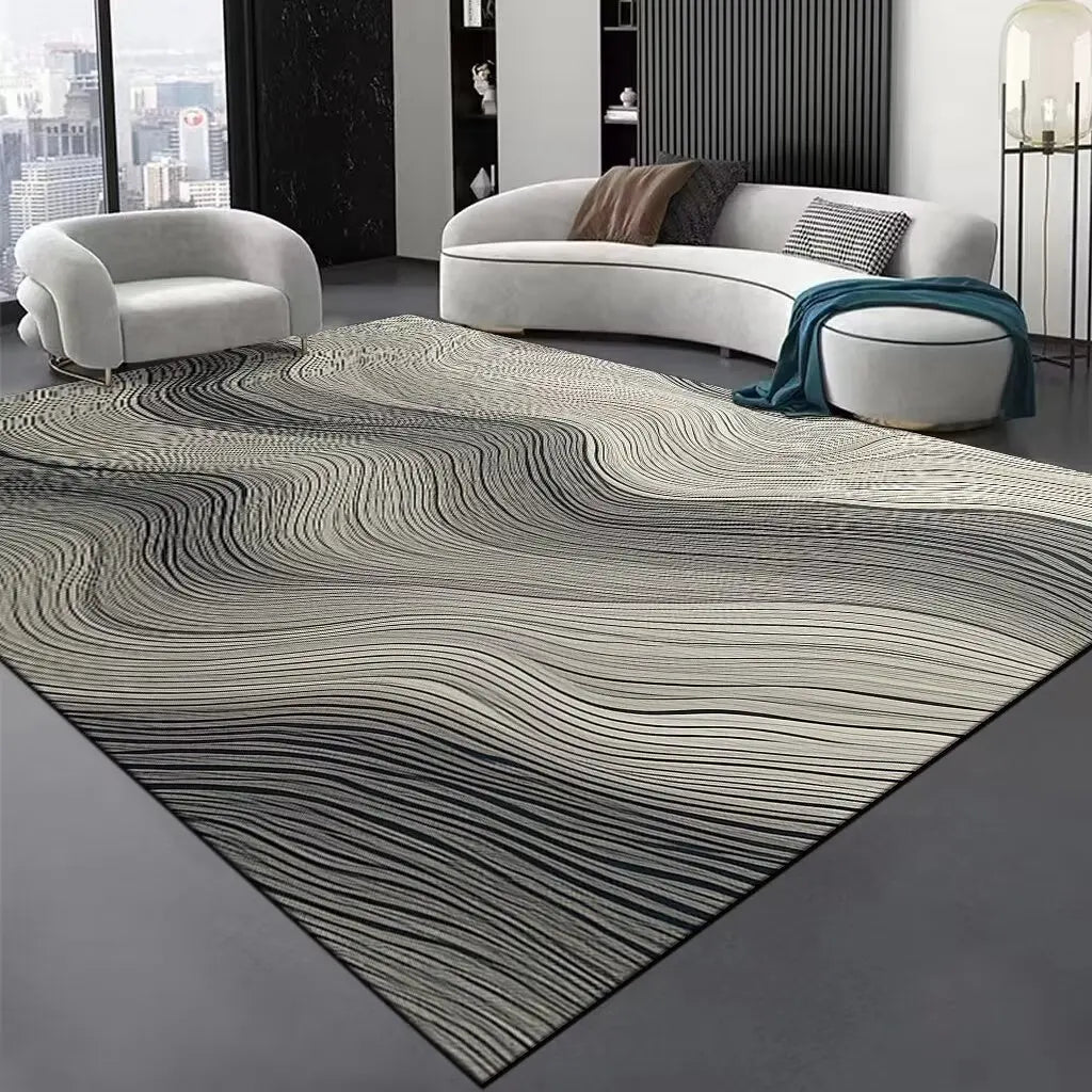 Luxury Black Stripe Large Living Room Carpet