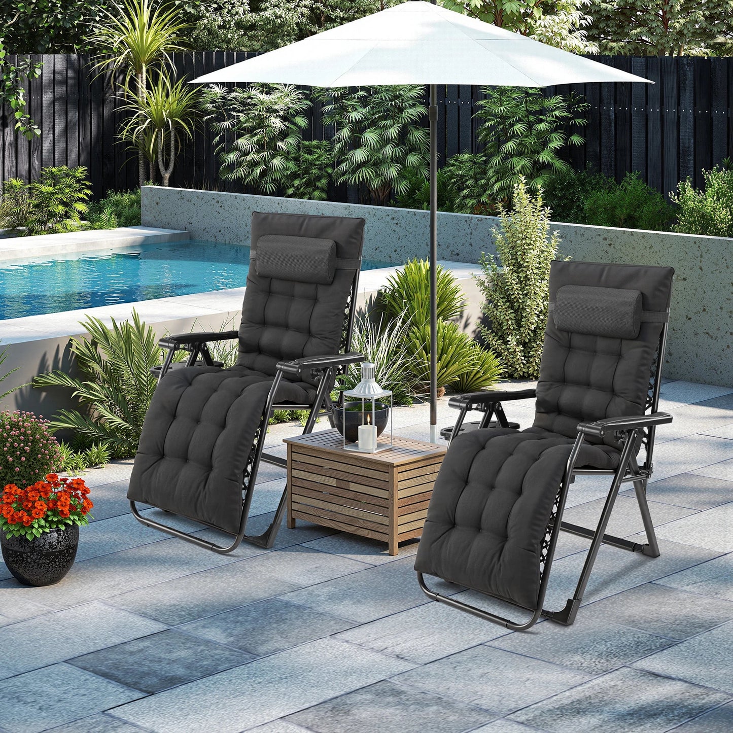 JHK Zero Gravity Set of 2 Portable Recliner  Outdoor Garden Lounge Chair with Cup Holder