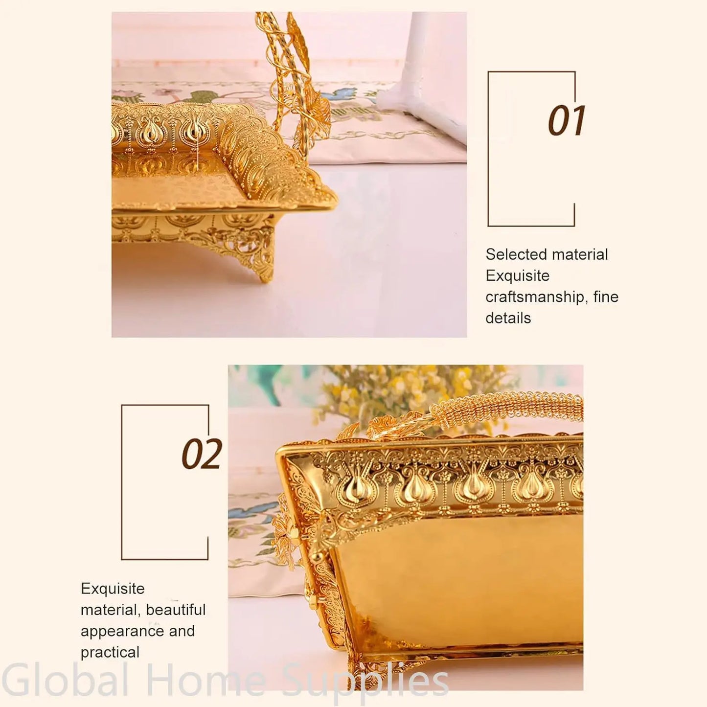 Gold Serving Tray Vintage  European Style Tray with Handle