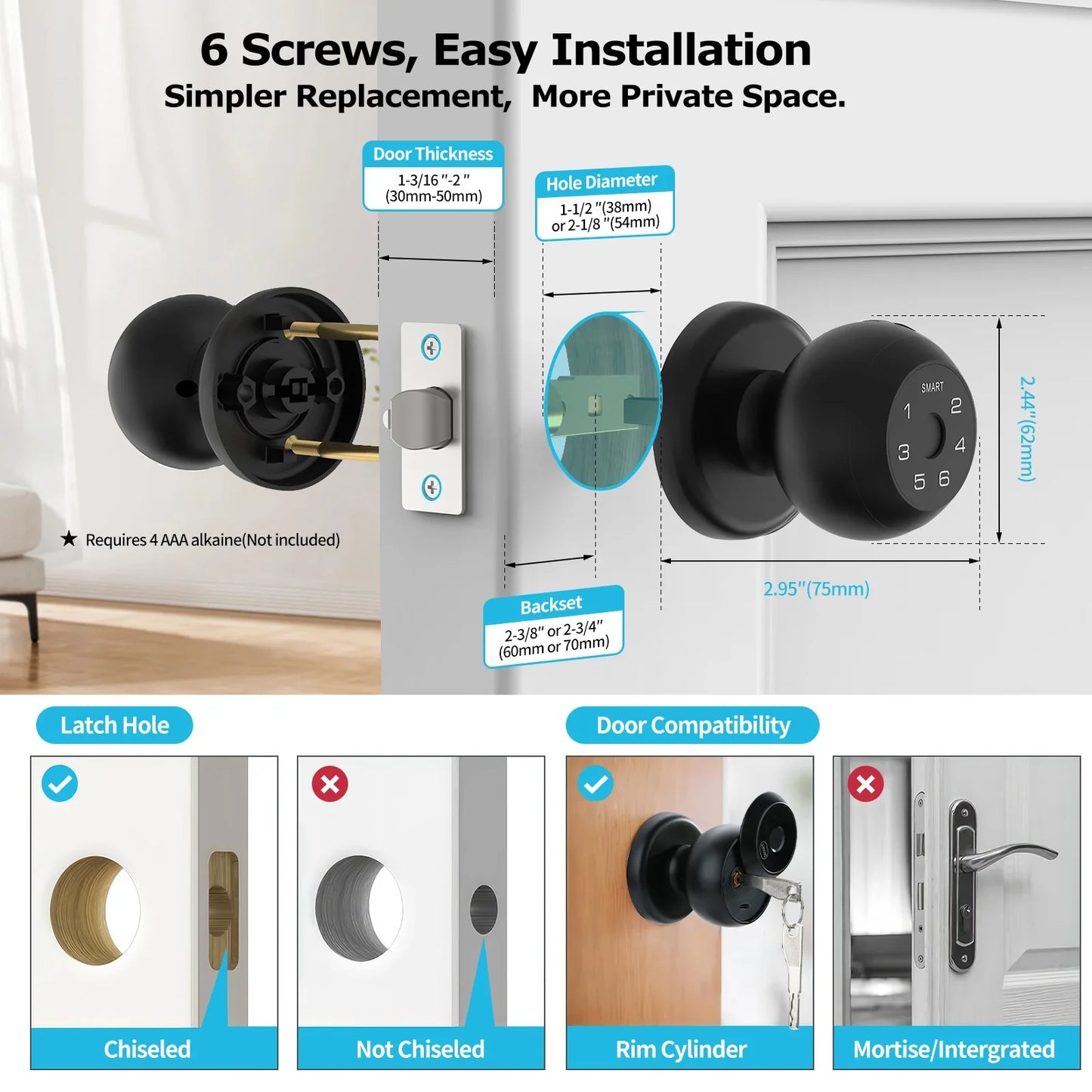 Viladepot Smart Lock Fingerprint Door Lock App Control  Electronic Touchscreen Keypad Indoor