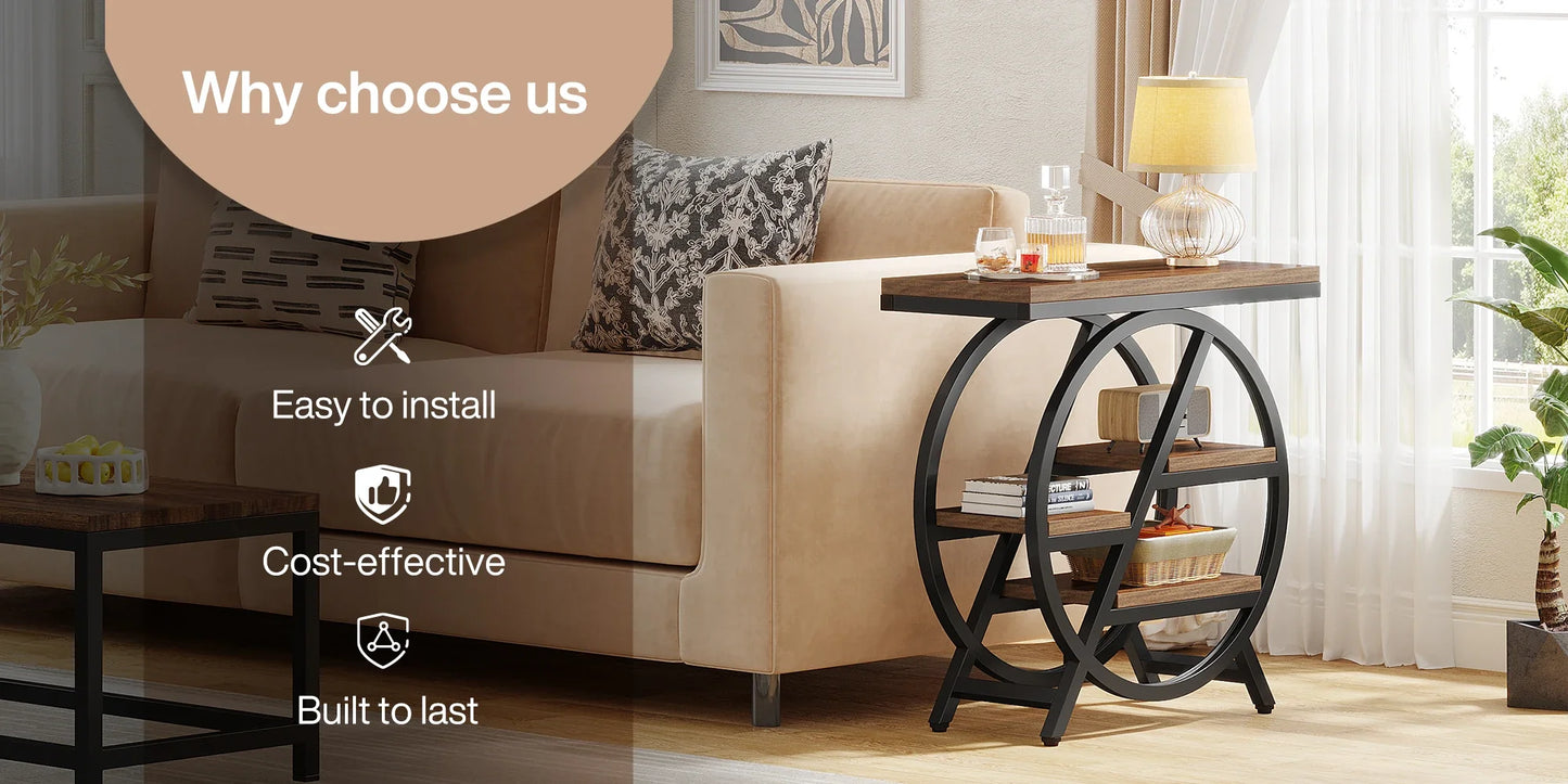 Tribesigns End Table, Narrow End Table with 3 Storage Shelves,
