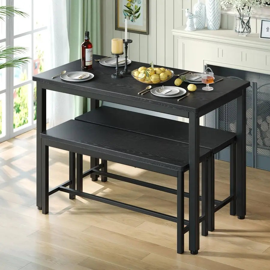Dining Table Set for 4, 3Piece Kitchen Table with 2 Benches,
