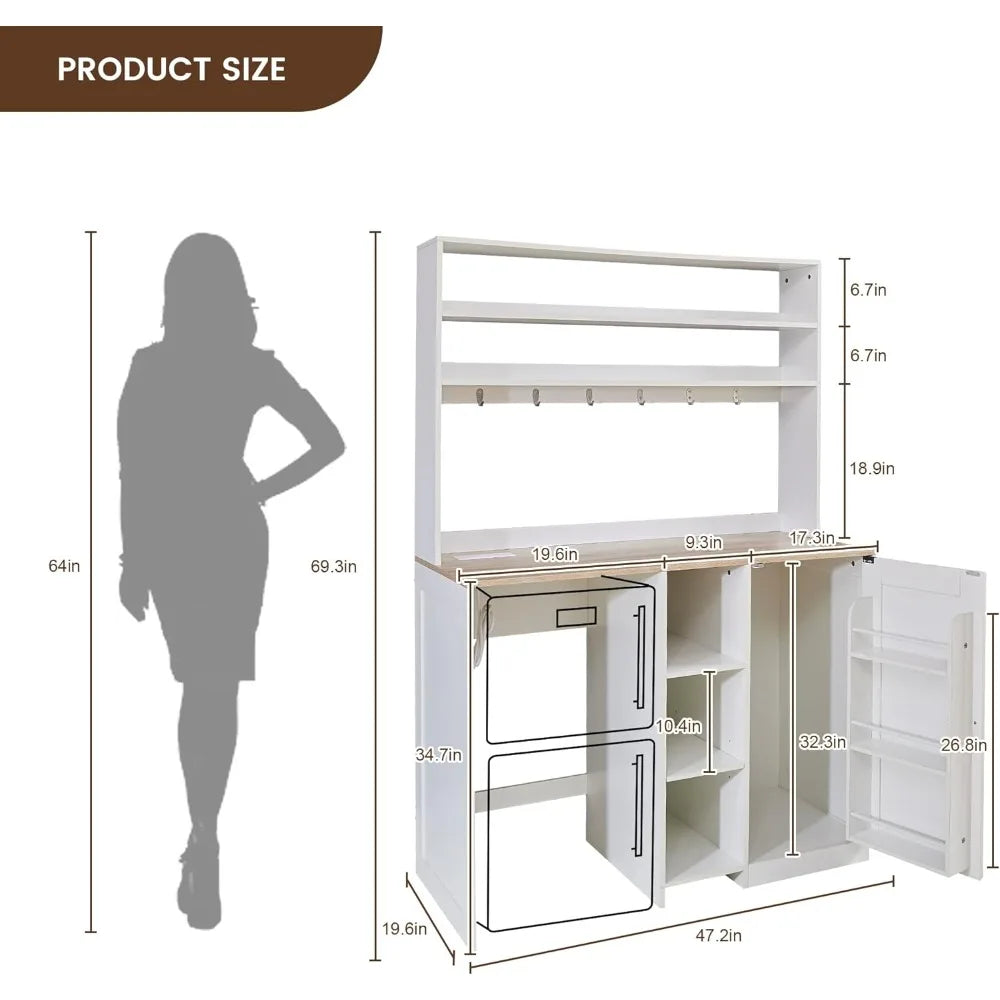Mini Fridge Cabinet with Storage, Coffee Bar & Power Outlet - Kitchen Beverage Station