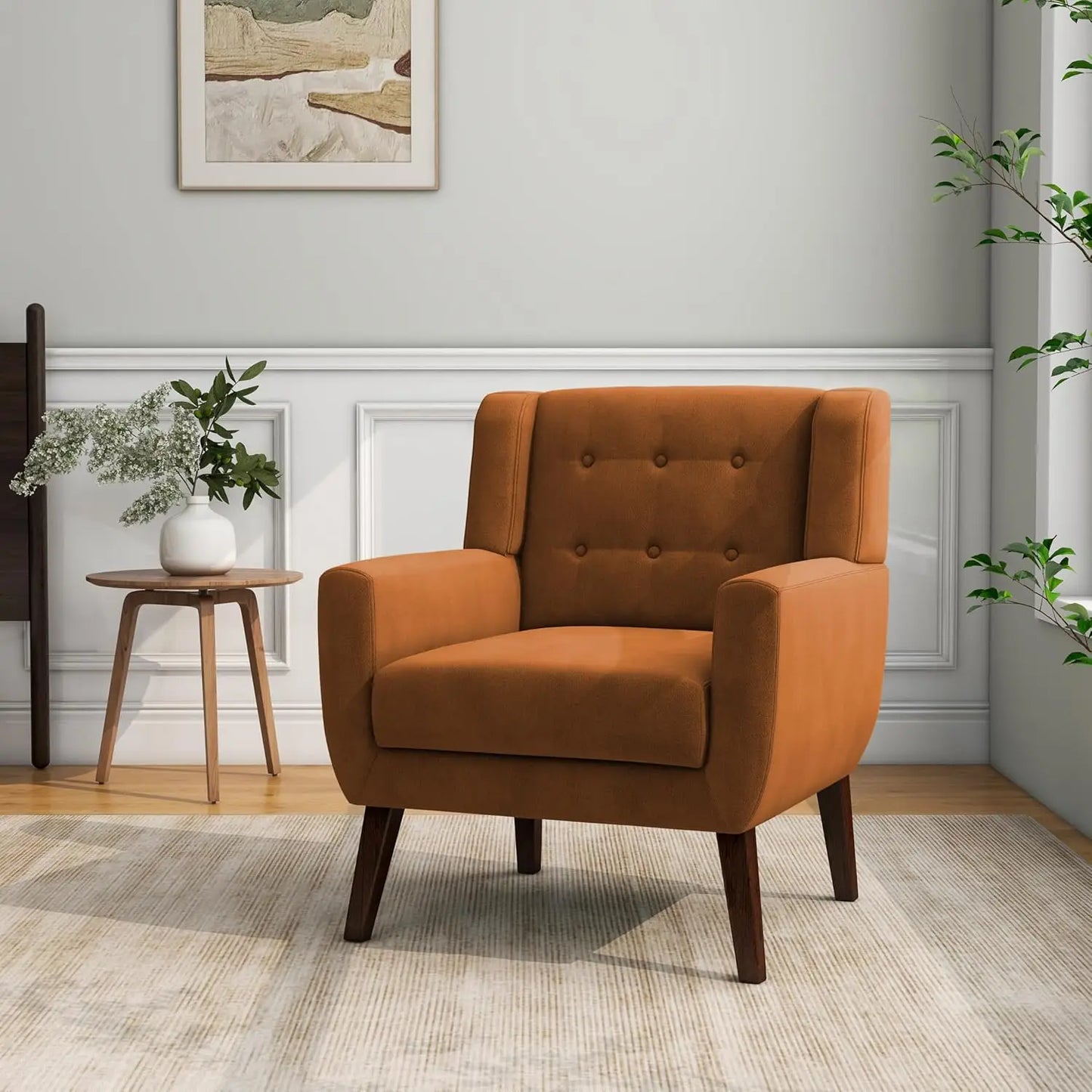 Modern Linen Accent Chair High-Resilient Sponge Comfy Reading Seat Floral Set 1,